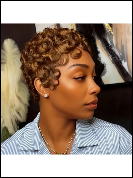 100% Human Hair Pixie Cut Wig Glueless Black Women Short Natural Heat Style